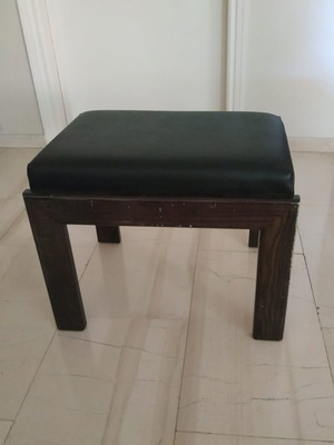 Stool used, made of despodaki wood and black leatherette