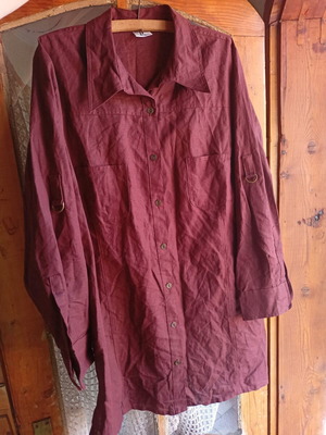 Linen shirt like new, long red with metal buttons, XL