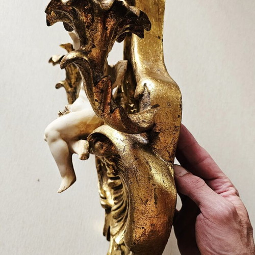 Wall Candlestick 46 cm used, baroque/rococo style with angel figure