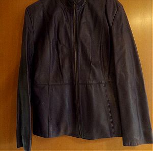 Δερμάτινο μπουφαν/σακάκι γυναικείο μεσάτο με φερμουαρ, μωβ σκούρο, Large