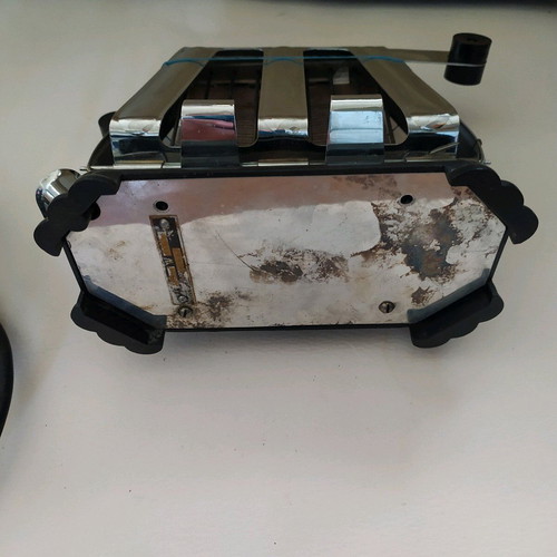 Retro toaster 60s used, Art deco style, stainless steel and bakelite