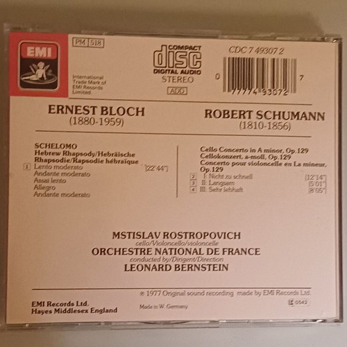 Mstislav Rostropovich Cello Concerto Schelomo CD used, classical