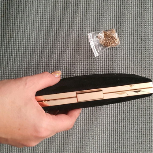 Bag to Bag women's clutch bag new, black velvet with gold details
