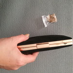 Bag to Bag women's clutch bag new, black velvet with gold details