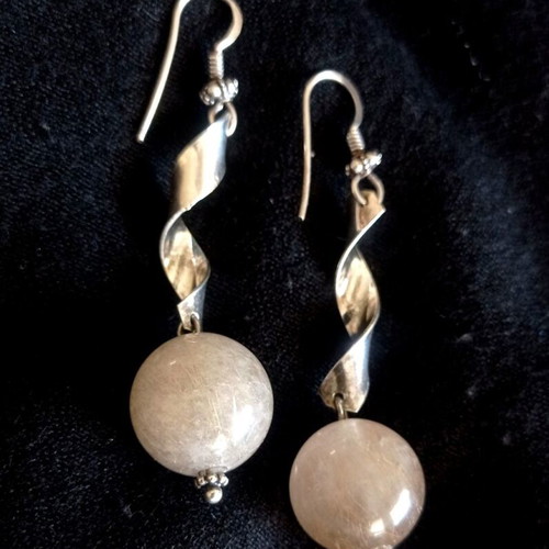 925 Sterling Silver Moonstone Spiral Earrings like new, beige