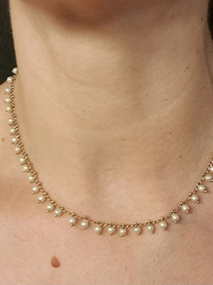 Necklace with pearls made of stainless steel like new, white and gold