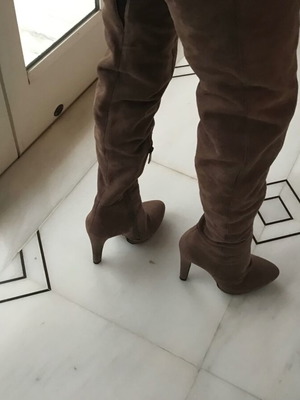 Over-the-knee high-heeled boots like new, tan suede