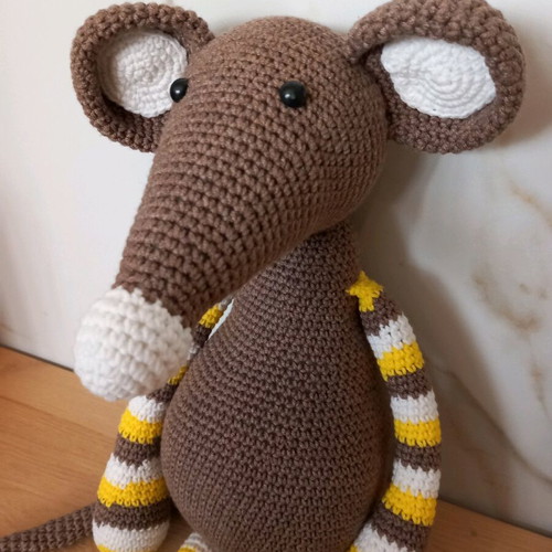 Knitted doll mouse new, 52cm, cotton yarn