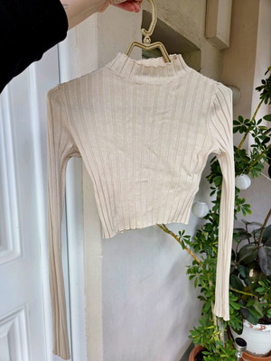 Crop top FB Sister ribbed, σαν καινούργιο, μέγεθος S, μπεζ