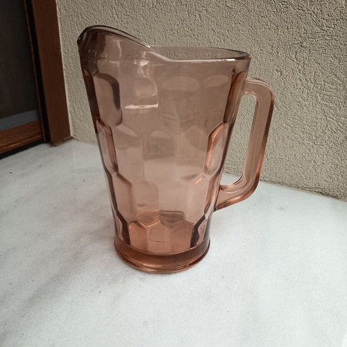 Glass pink jug like new, height 20-22 cm