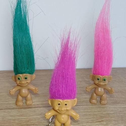 Trolls wish dolls set of 3, 1990, Russ keychain included