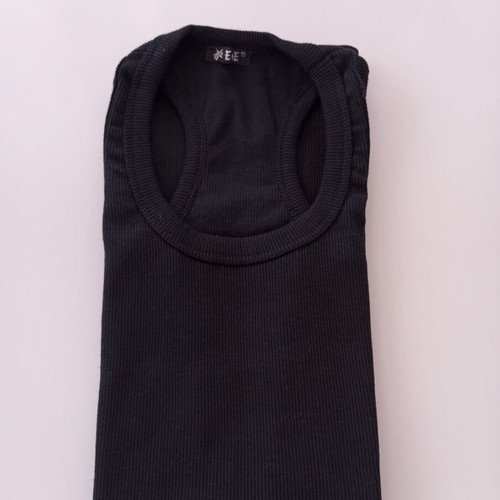Black Ribbed Top with Y2K Groovy Crew Necklace gift, like new