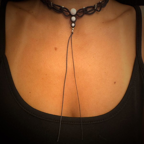 Choker macrame with natural white matte agate, new