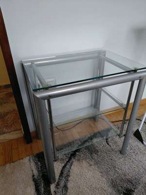 Glass coffee table like new, silver with 3 tiers