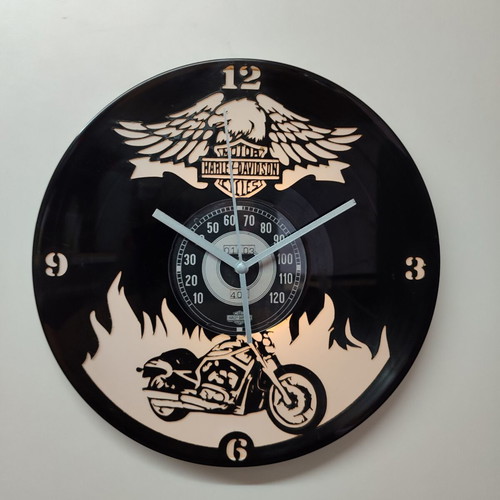 Harley Davidson wall clock made from vinyl record with LED light