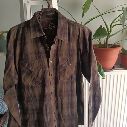 Opt checkered shirt size L used, green and brown