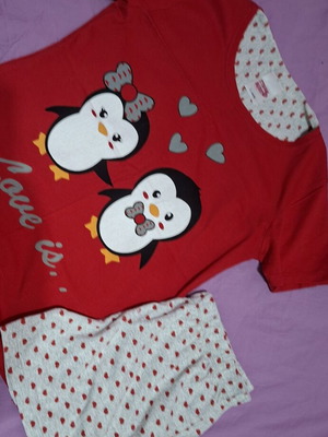 Summer pajamas set like new, cotton, size L, red