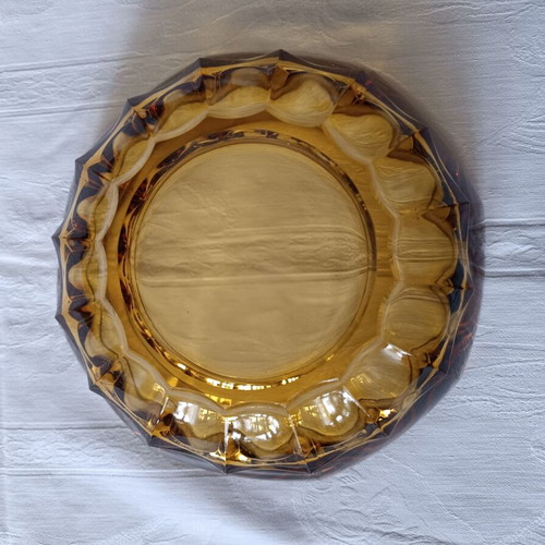 Art Déco vintage glass fruit salad set amber color like new, 11 pieces