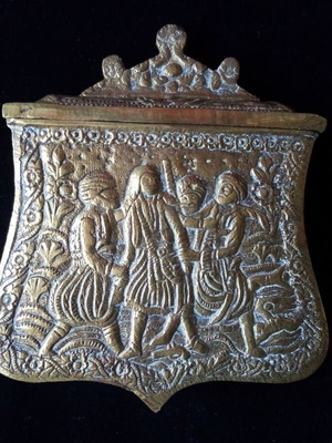 Old brass palaska with the capture of Athanasios Diakos 19th century