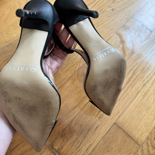 Black velvet pointed heels like new, size 36, transparent detail