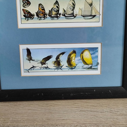 Vintage print in frame Jean Olivier Heron "How Boats Are Born" used