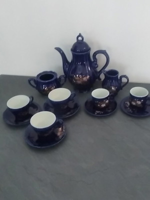Vintage Yamato 1886 Japan tea set used, 8-piece blue porcelain