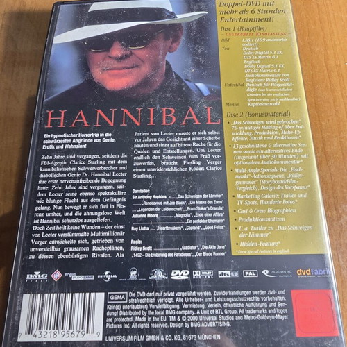 Hannibal Deluxe Widescreen Edition 2DVD like new, thriller