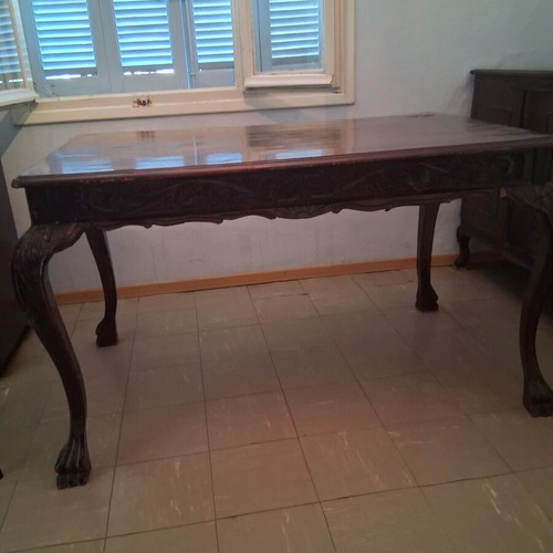 Wooden vintage dining set used, table with 5 chairs, buffet, coffee table