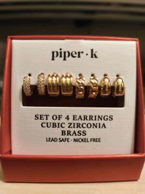 Piper K USA Earrings Set of 4, Brass