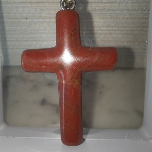 Cross made of natural red jasper stone new, size 28x40mm