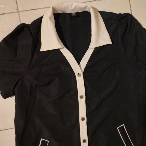 SHEIN Curve Maxi Black Shirt Dress with White Details, 1XL