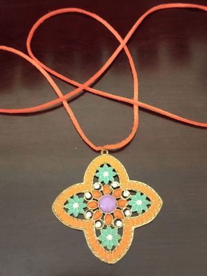 Necklace with thin cord like new, durable and boho multicolor orange