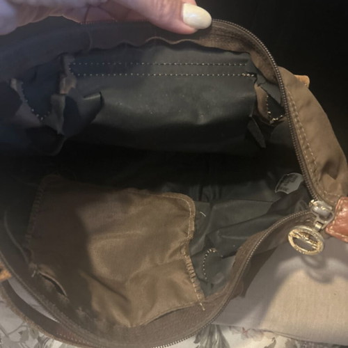 Longchamp handbag used, brown and green