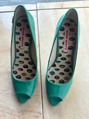 Miss Sixty turquoise patent leather peep-toe heels size 38