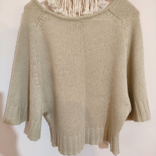 Knitted women's 3/4 sleeve sweater with neck beige like new