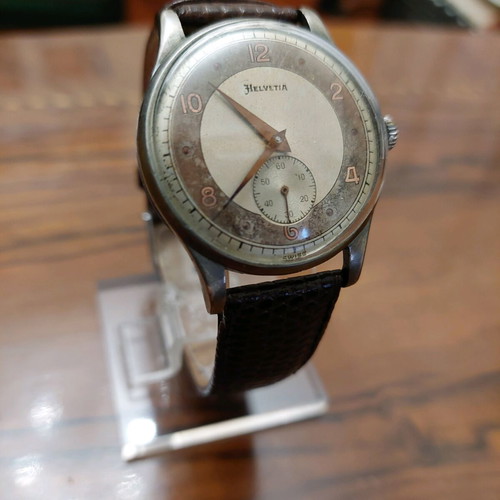 Helvetia Swiss made men's watch used with two-tone dial and leather strap