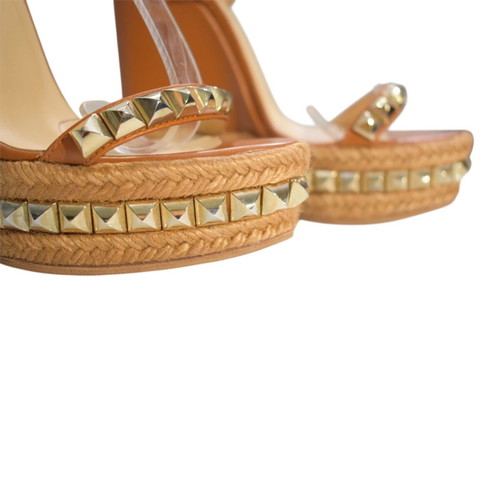 Christian Louboutin Pyraclou 140 Platform Wedge Espadrilles, Cognac Brown