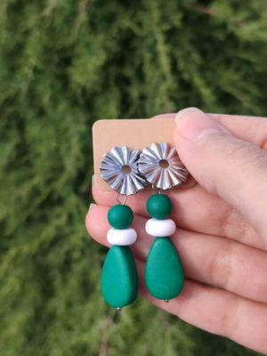 Handmade earrings new with green polymer clay beads and steel clasp
