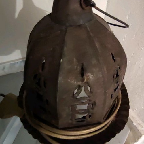 Metal vintage decorative garden lantern used with blue lighting