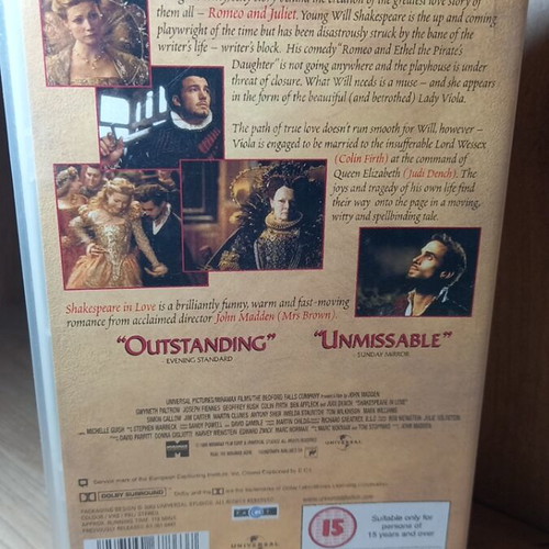 Shakespeare in Love VHS tape, original English edition, no subtitles