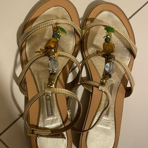 Gianna Kazakou gold sandals like new, leather with beads