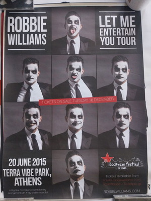 Αφίσα Robbie Williams καινούργια, 50x70 εκ., συναυλία στην Αθήνα