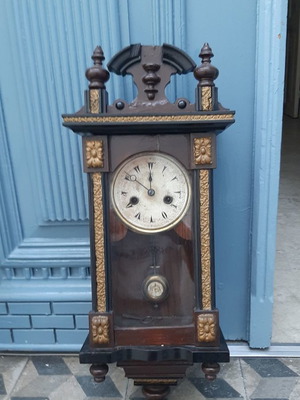 RA Antique Wall Pendulum Clock used, wooden with gold decorations