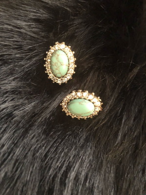 Oval earrings with turquoise and clear crystals like new