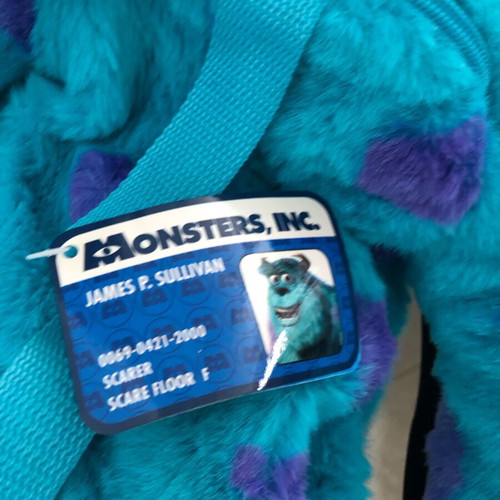 Sulley Monsters Inc big soft furry backpack, new, blue-purple
