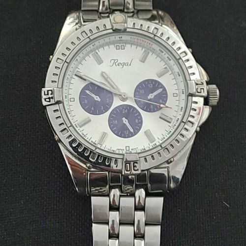 Regal wristwatch men's used, silver with blue decoration