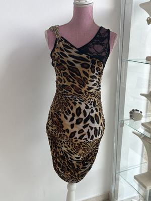 Φόρεμα λεοπάρ animal print με δαντέλα και στρας, μέγεθος S