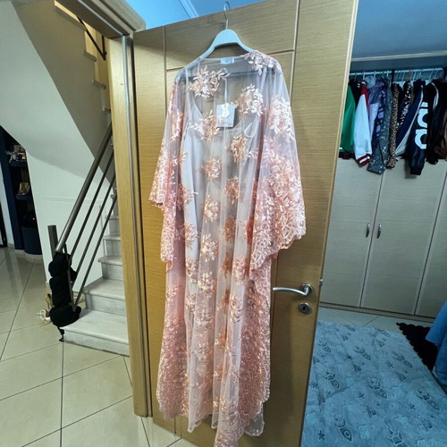 Lace caftan dress long new large beige orange