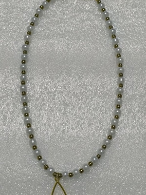 Handmade necklace with glass pearls and gold hematite balls new