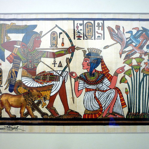 Egyptian papyrus new with painting in handmade wooden frame
